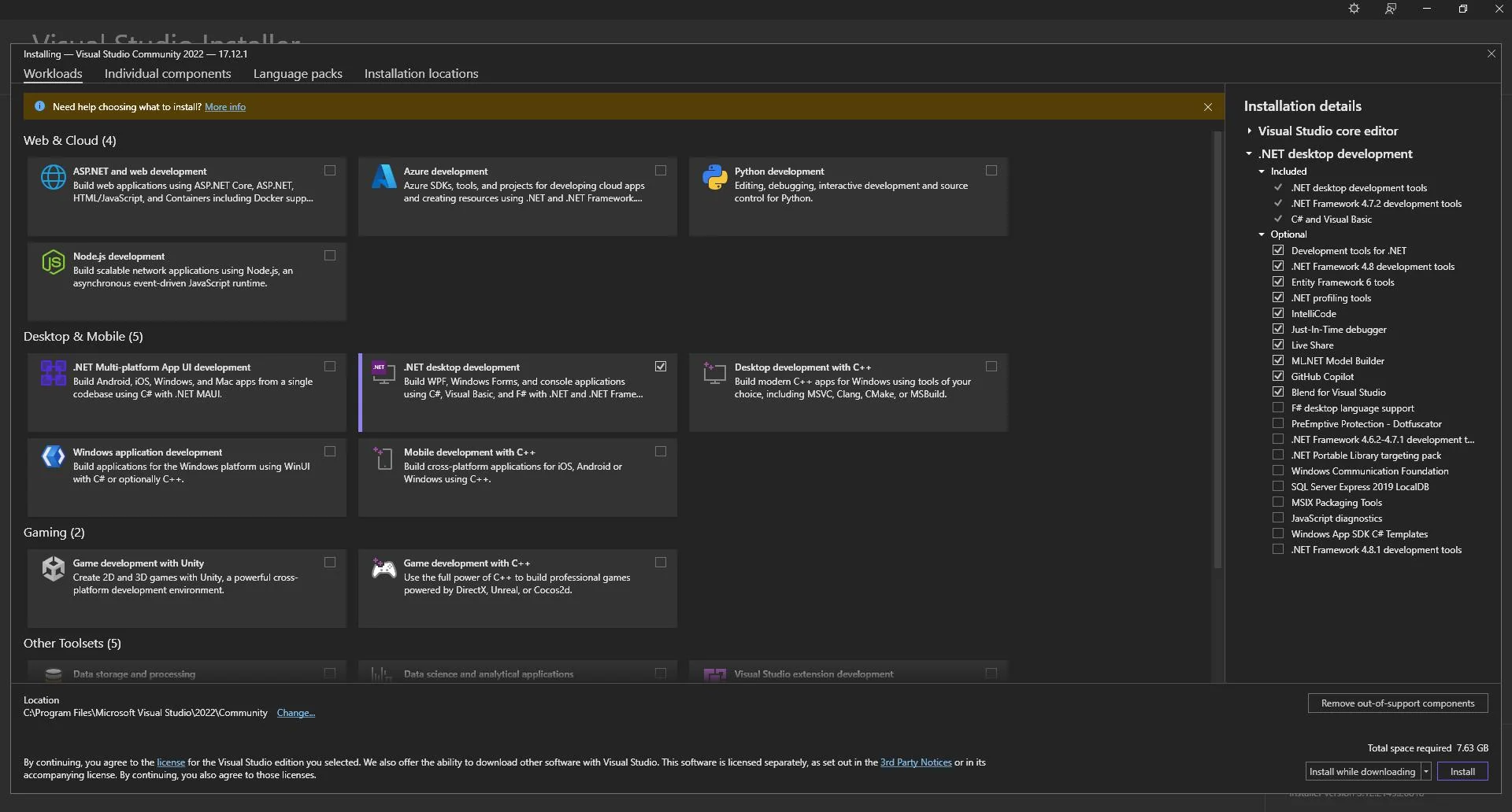 Visual Studio C++ Workload Selection