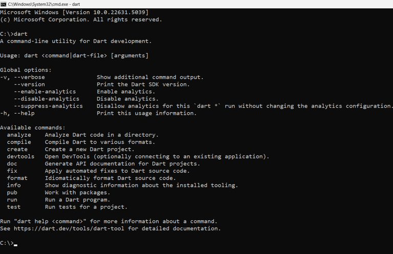 Verify Dart installation
