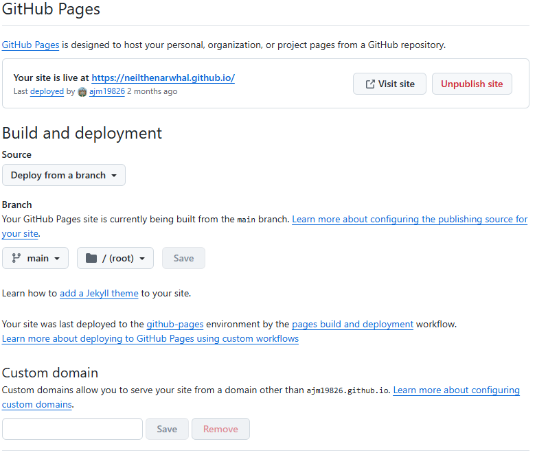 GitHub Pages Settings