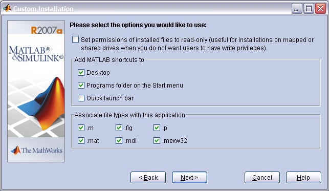 MATLAB installation settings