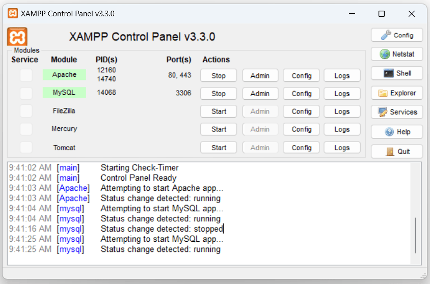 Running XAMPP control panel