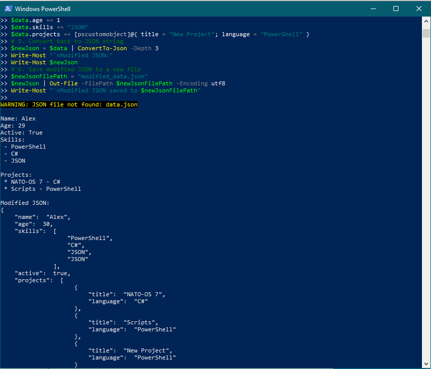 Working with JSON in PowerShell