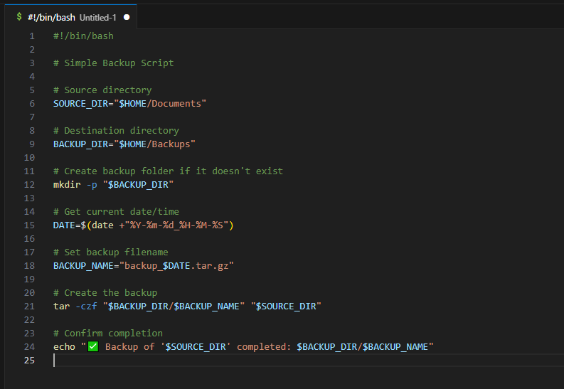 Shell script file example