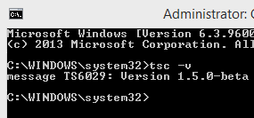 Verify tsc version in terminal